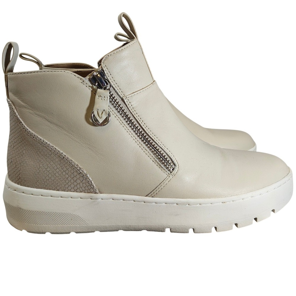 Vionic Brinkely Cream Leather Snake Embossed Zip Ankle Boots Sneakers 7.5